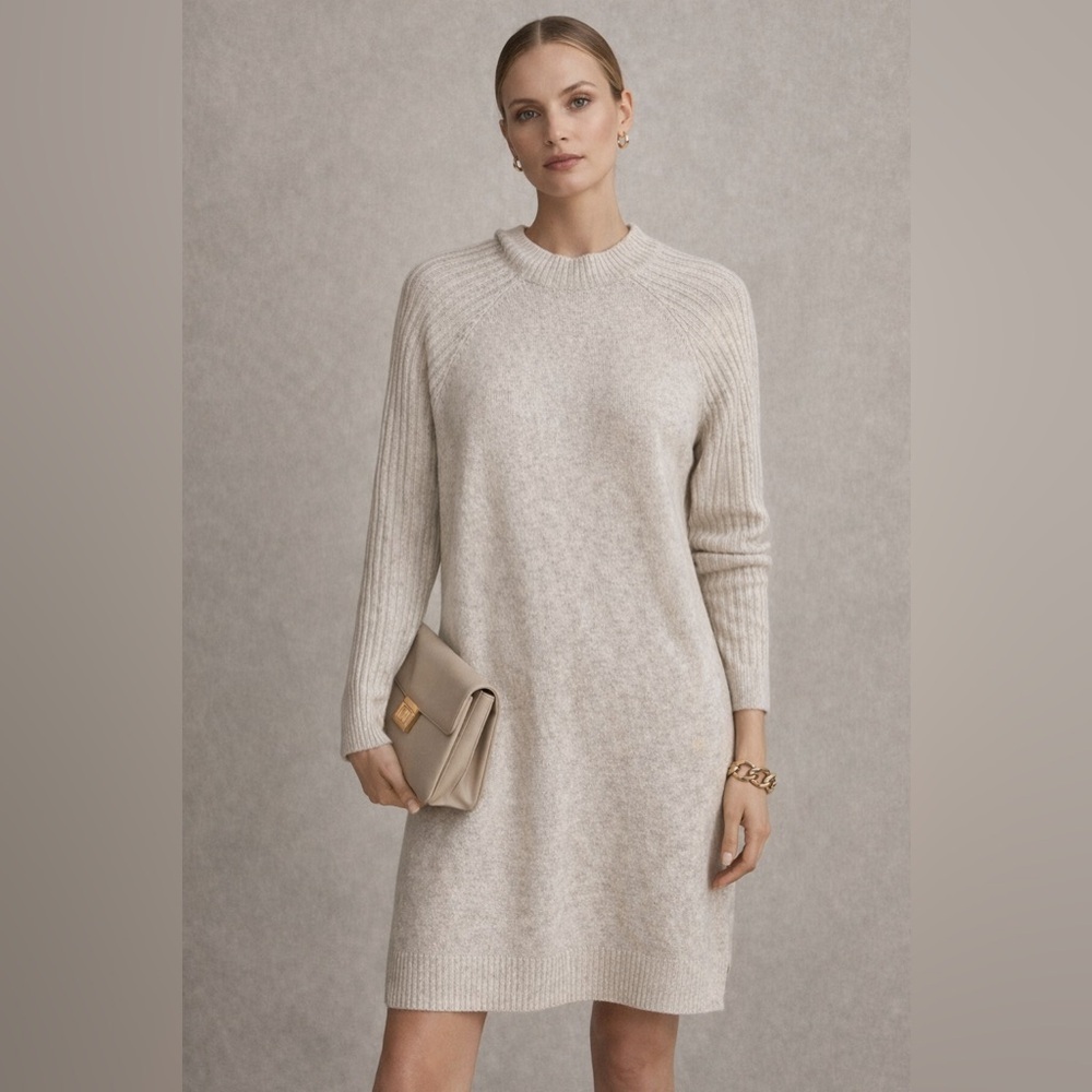 NWT Abercrombie & Fitch sheath sweater dress champagne beige Size L